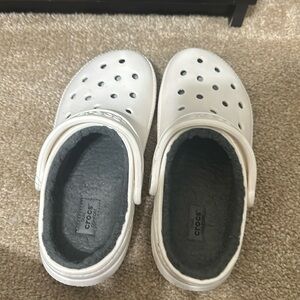 Fur lined white crocs